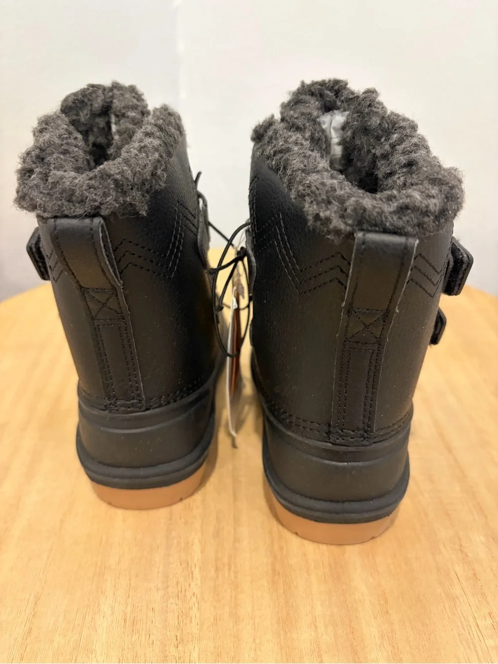 Cat & Jack Black Kids Snow Boots with Brown Logo Patch